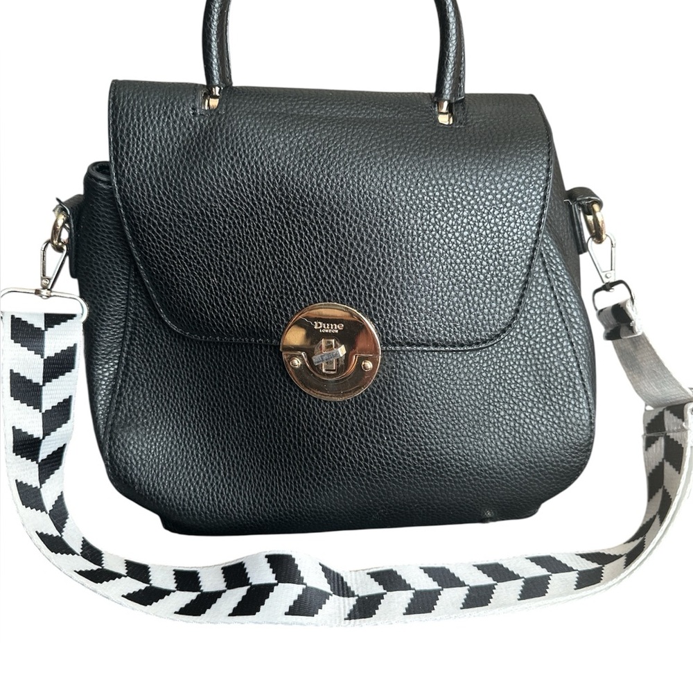 Dune London Black Faux Leather Handbag with Chevron Strap